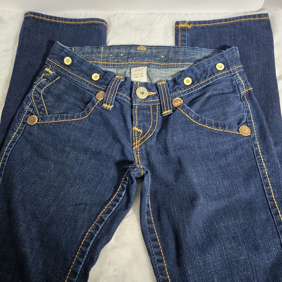 True Religion Vintage Women's Dark Blue Jeans with Suspenders Buttons Size 27 - Picture 4 of 16